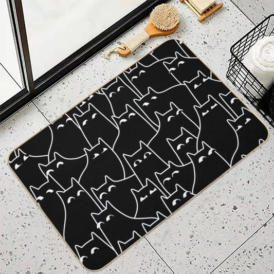 Suspicious Cats (Minimal White Linework Version) Repositionable Bath Mat