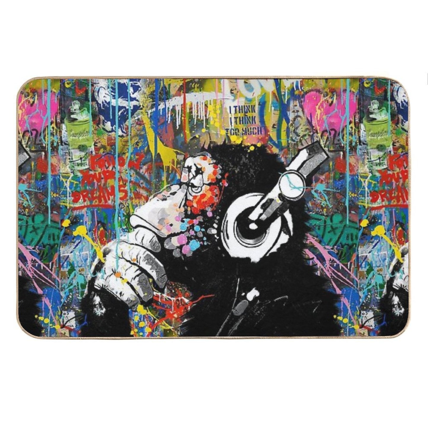 Monkey Thinker - Banksy Urban Contemporary Colorful Street Art - DJ Chimp Bath Mat