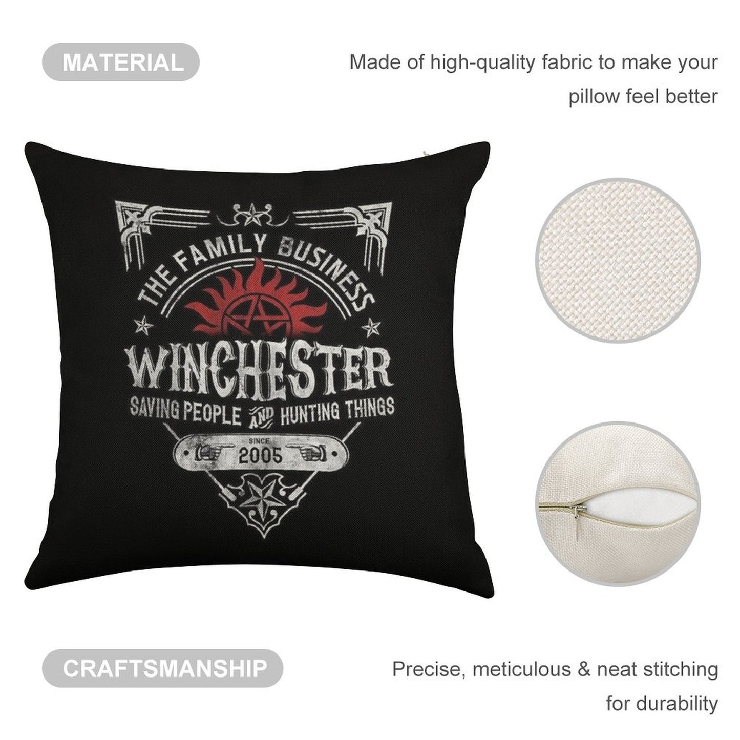 The Family Business Winchester Saving People And Hunting Things  Supernatural™ Linen Throw Pillow Cover