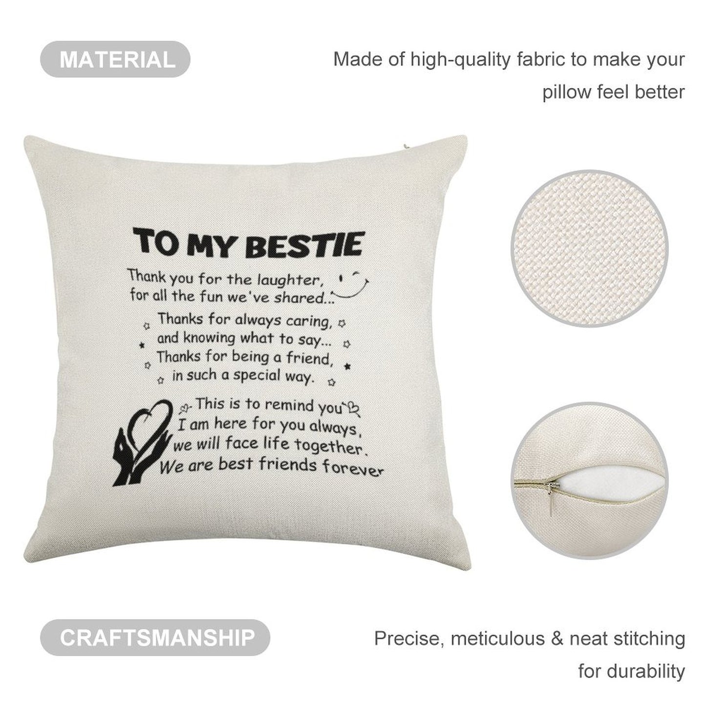 To My Bestie Thank You for The Laughter Linen Throw Pillow Cover