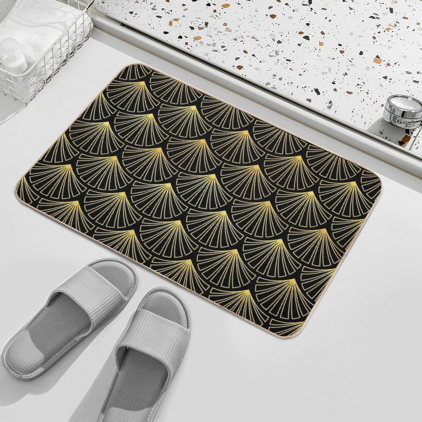 (Faux) Singapore Art Deco Motif Pattern Bath Mat