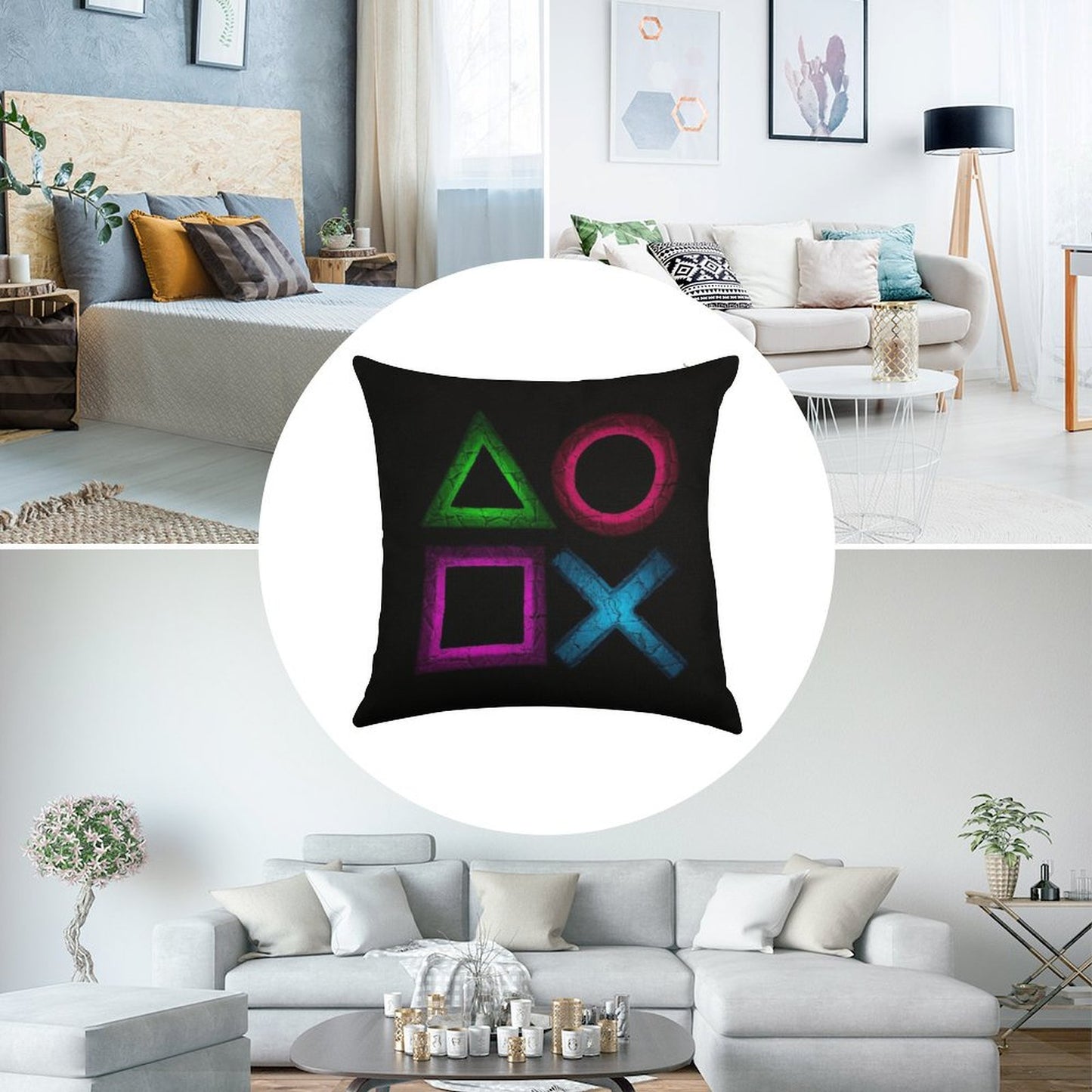 Buttons Linen Throw Pillow Cover
