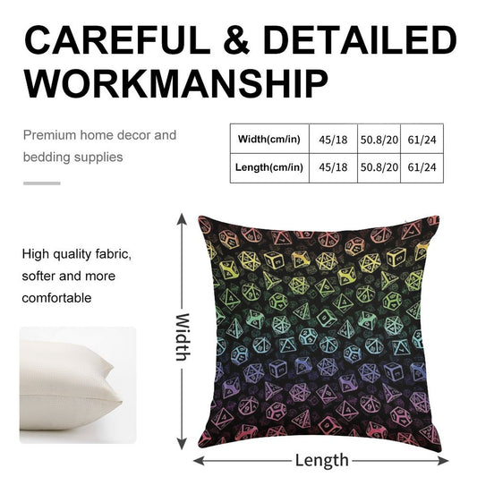 D20 Dice Set Pattern (Rainbow) Linen Throw Pillow Cover