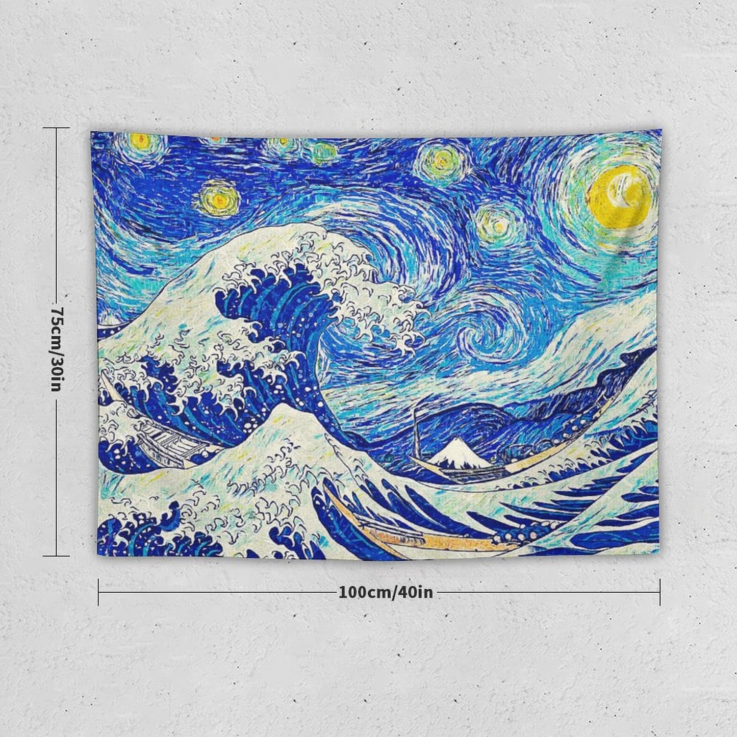 Starry Night Over The Great Wave Off Kanagawa Tapestry