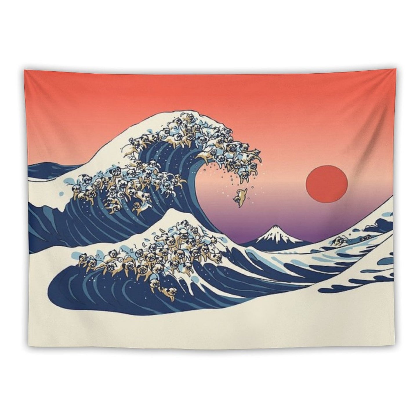 The Great Wave of Pug Tapestry