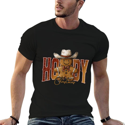 Howdy Christmas Gingerbread Man Cowboy Rodeo Western Country Stretchy T-Shirt