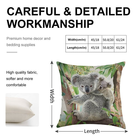 Koala Cuddles Linen Throw Pillow Cover