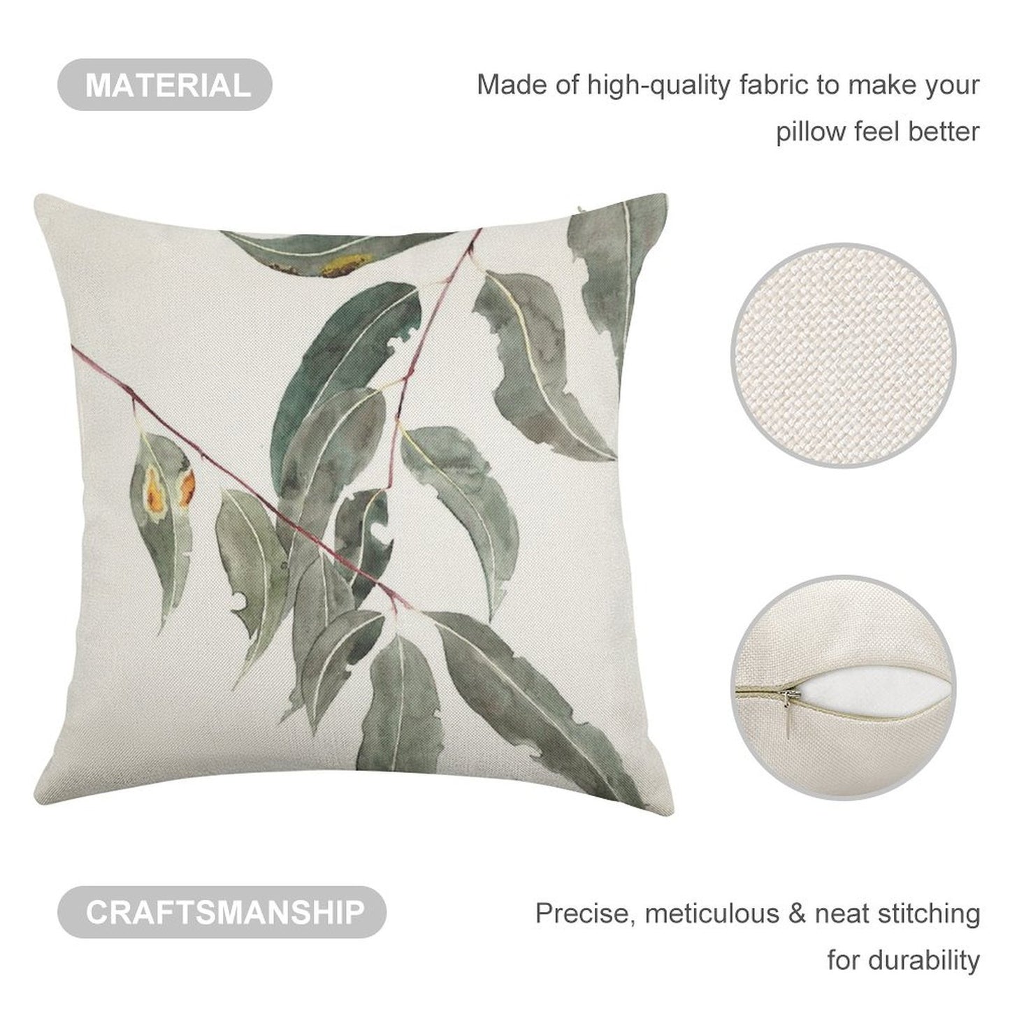 Gum Leaves Watercolour Australian Native Linen Throw Pillow Cover