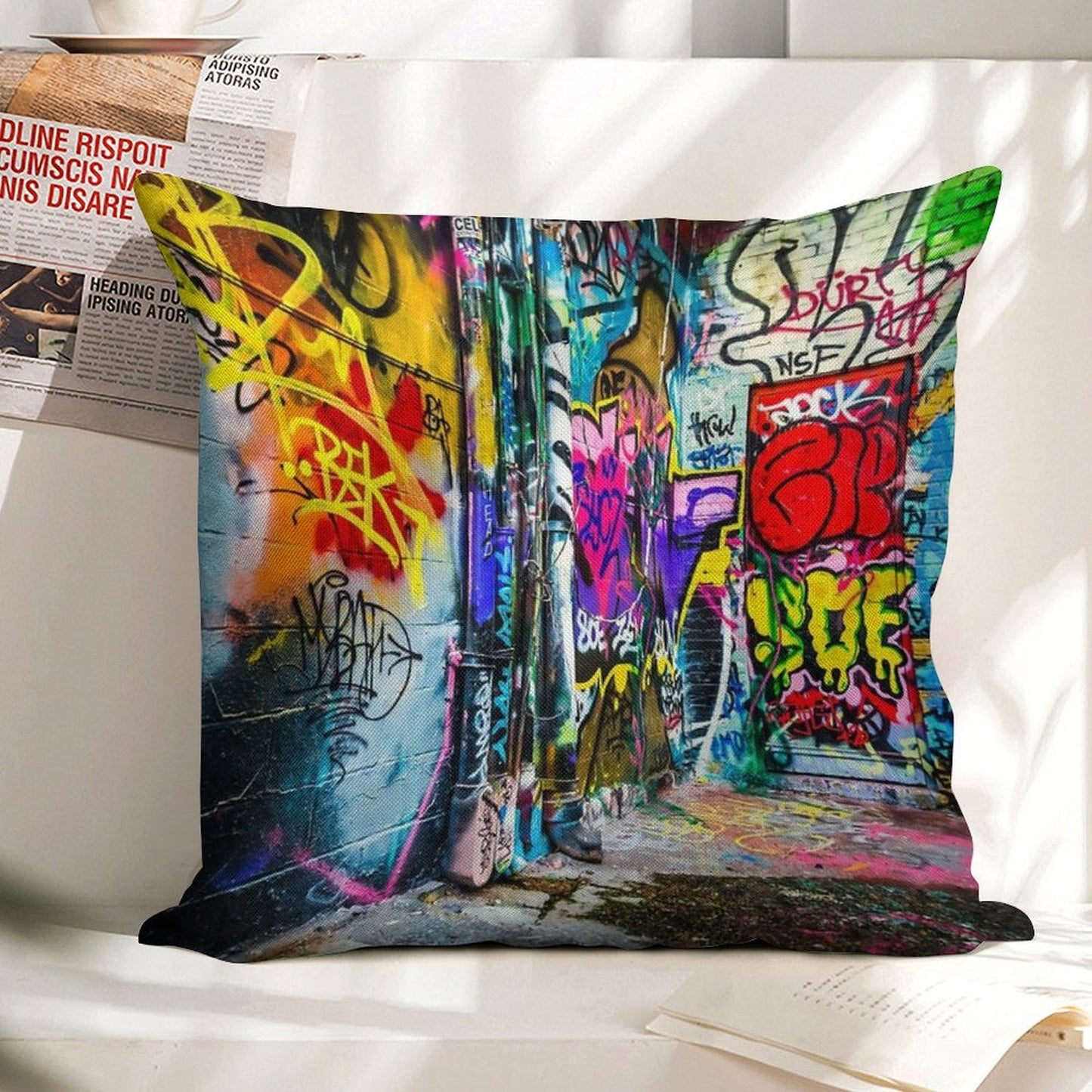 Street Art Linen Throw Pillow Cover