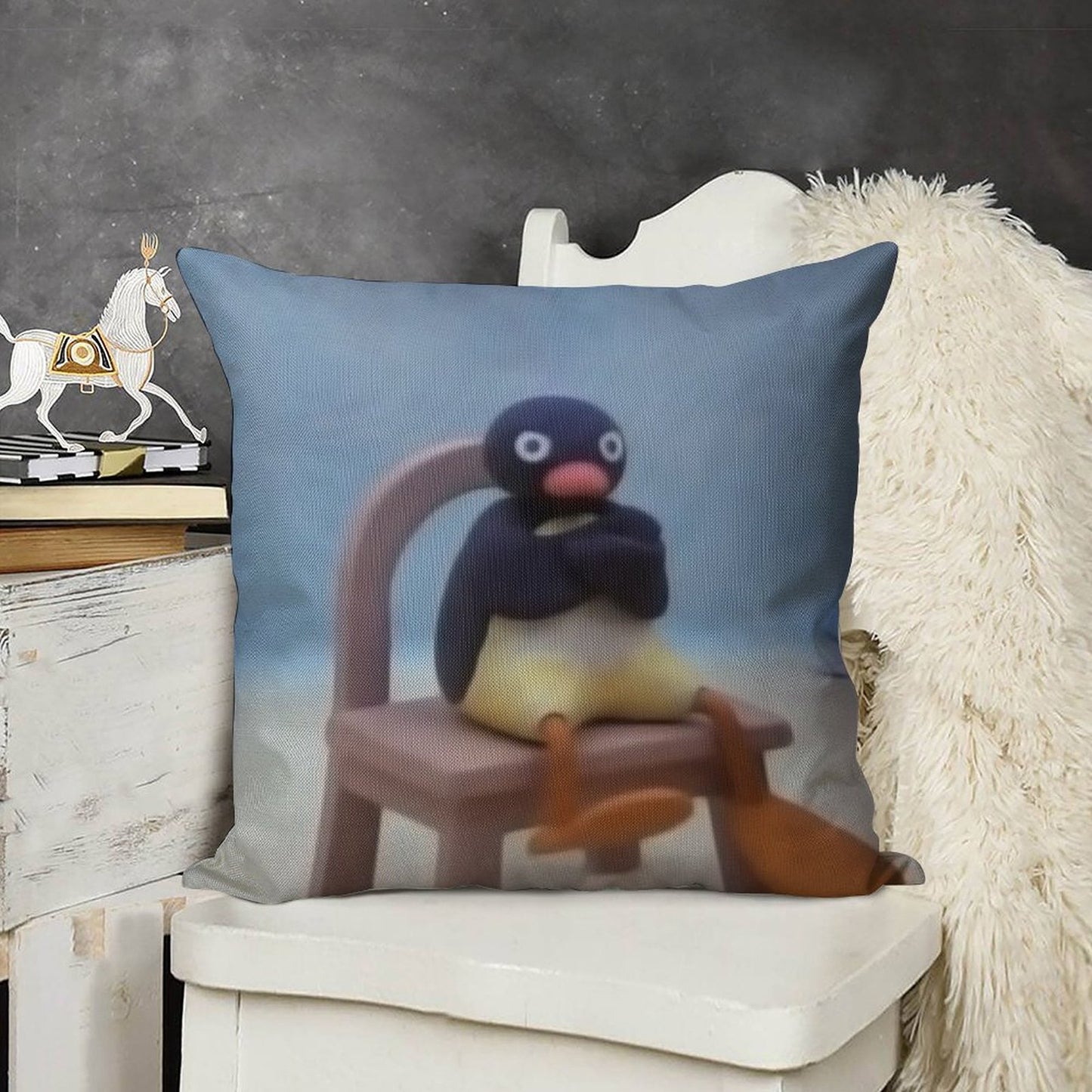 Angry Pingu Linen Throw Pillow Cover