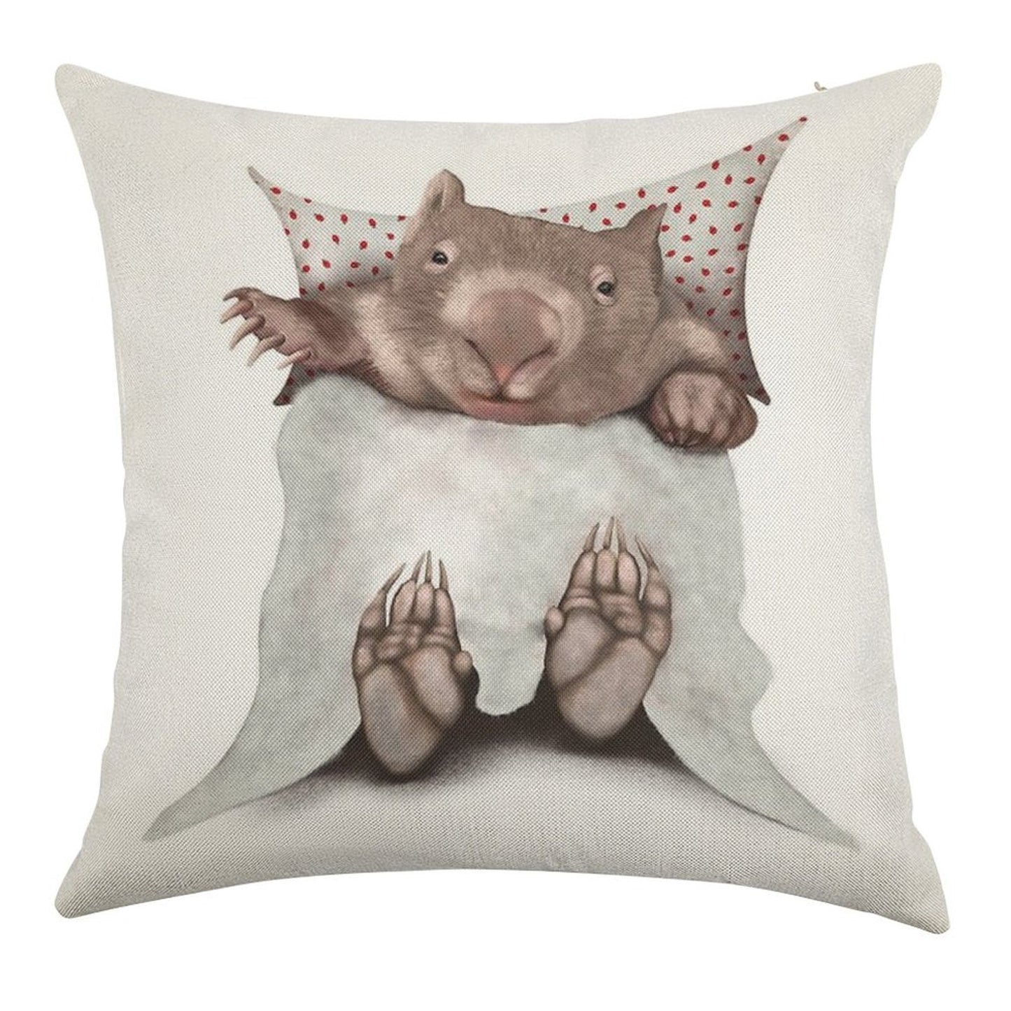 Wombat in Bed Linen Throw Pillow Cover