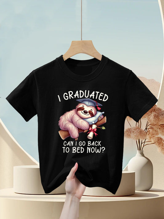 Funny Graduation I Graduated Can I Go Back To Bed Now Women Kids T-Shirt