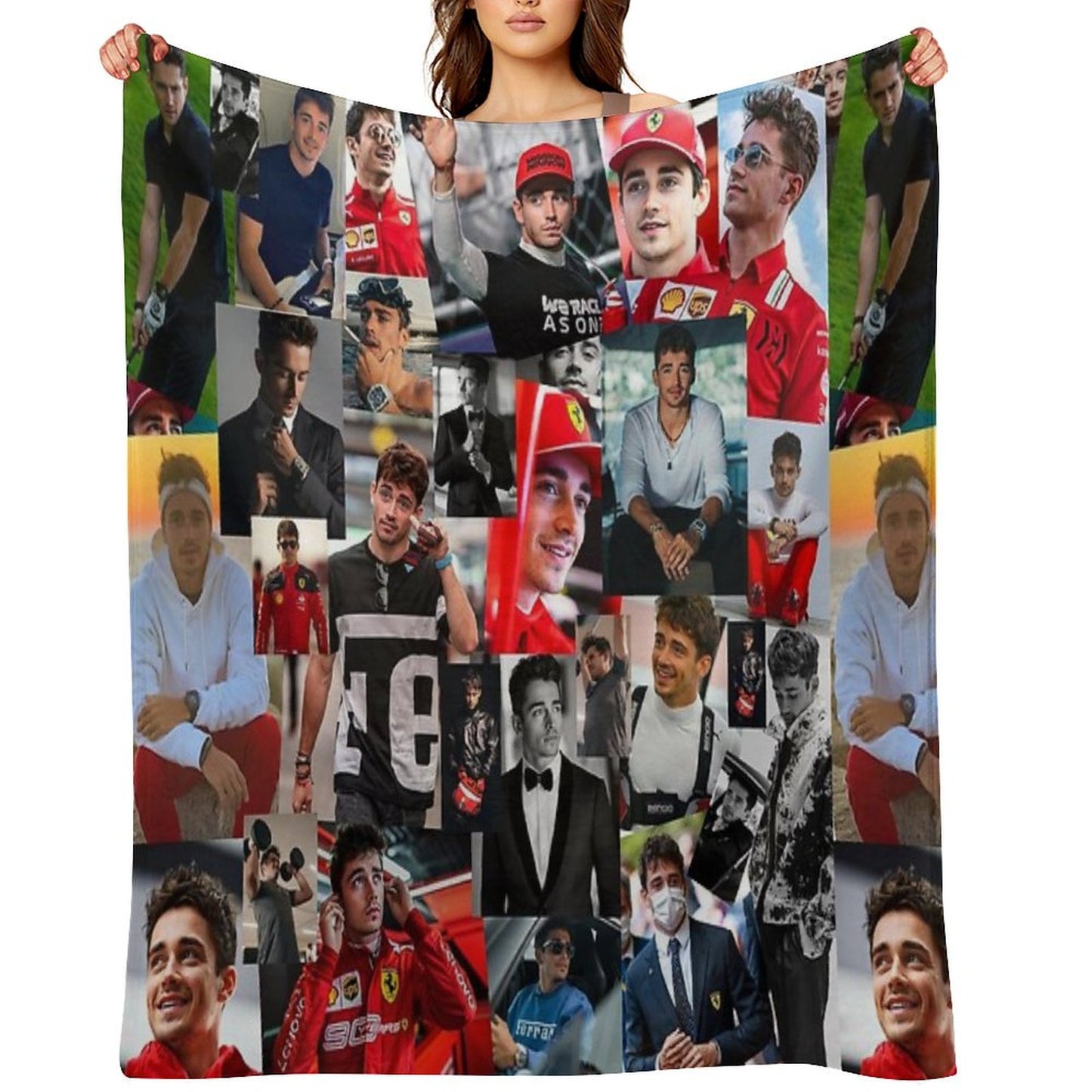 Charles Leclerc Monacan Motorsports Racing Driver Collage Throw Blanket