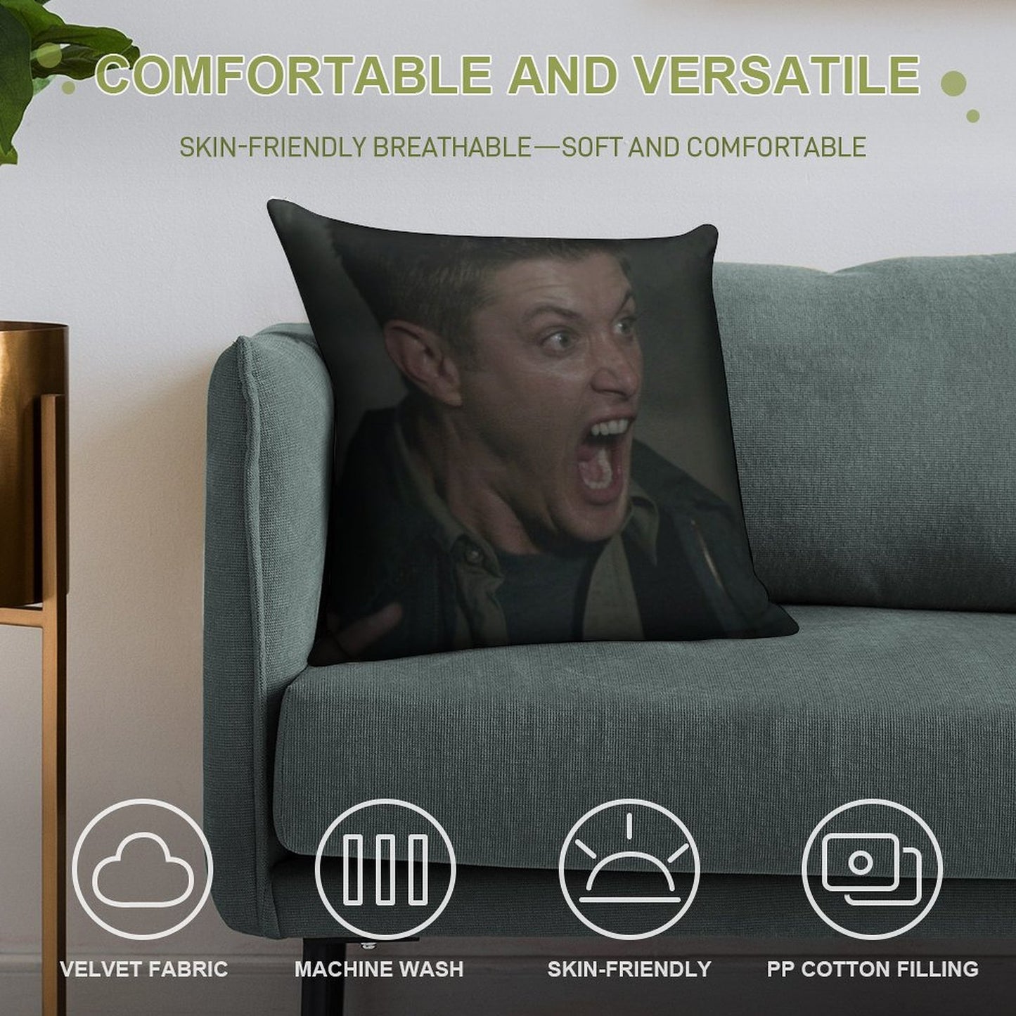 Dean Winchester Scream Soft Short Plush Fabric Throw Pillow
