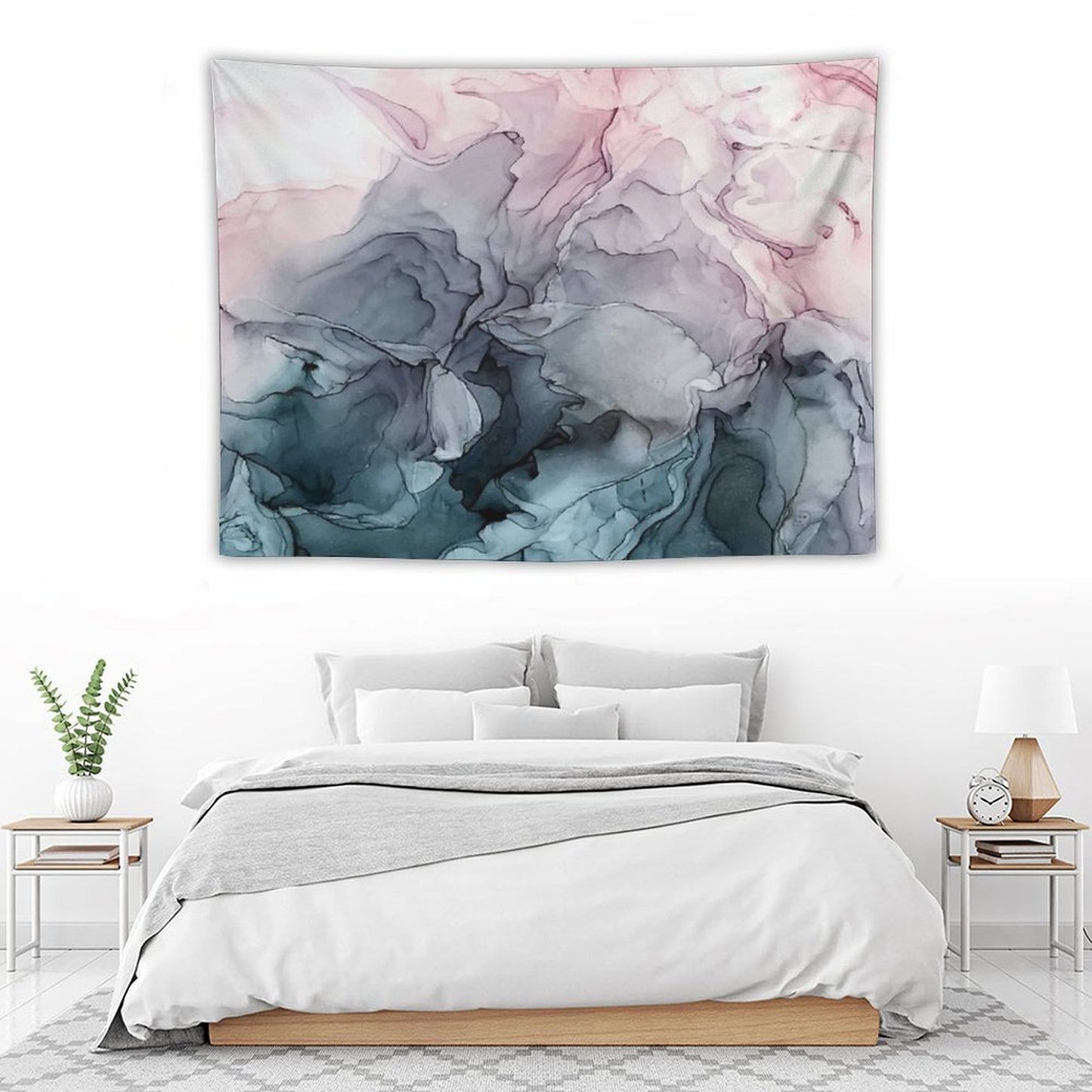 Blush And Payne's Grey Flowing Abstract Painting Tapestry