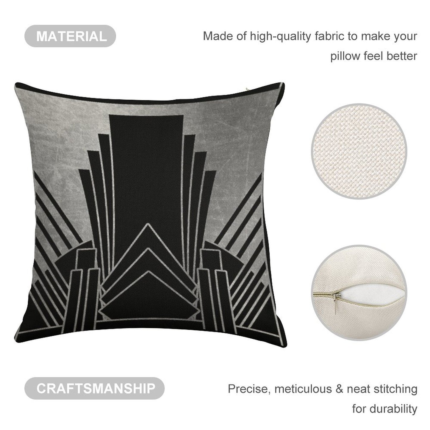 Silver Art Deco Design Linen Throw Pillow Cover