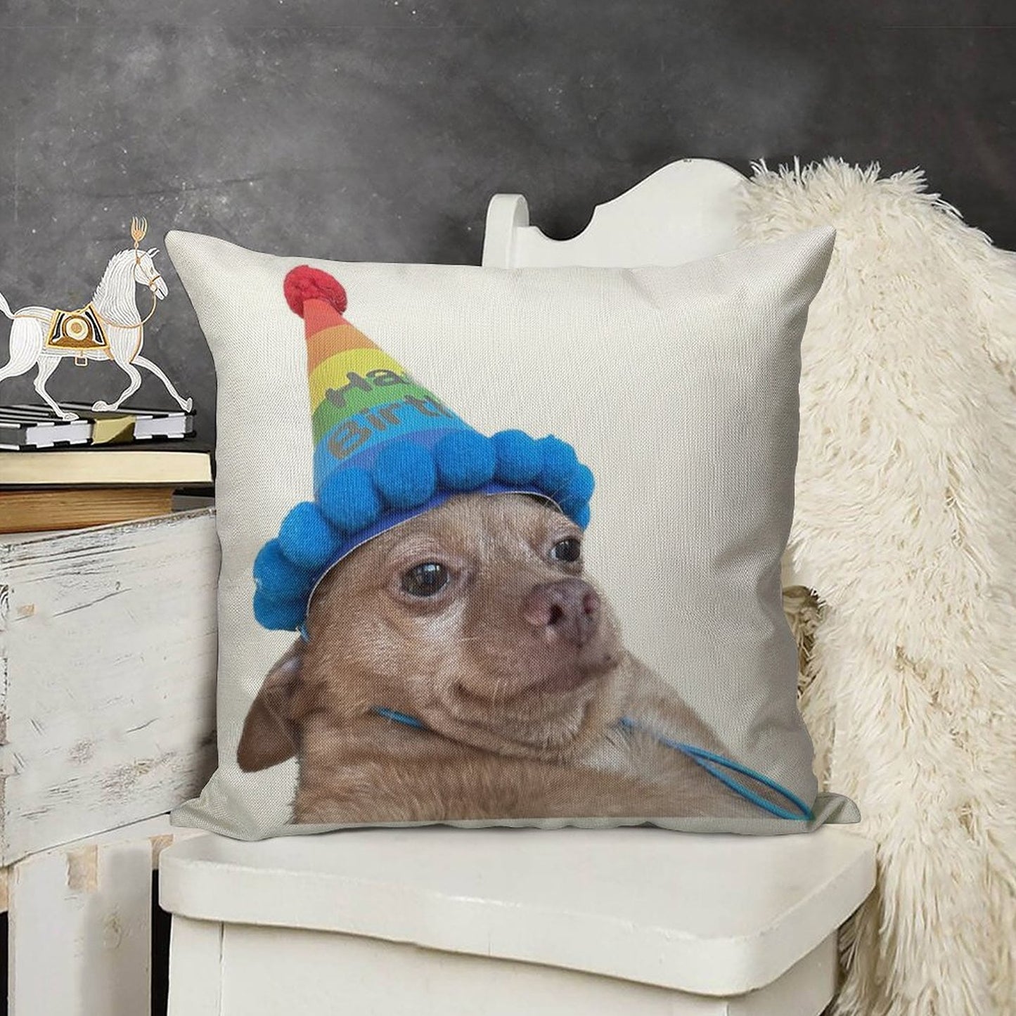 Birthday Mouse Linen Throw Pillow Cover