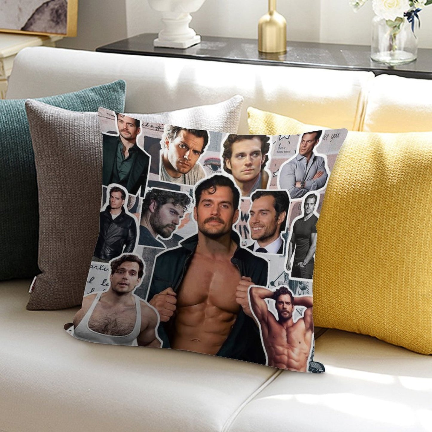 Henry Cavill Photo Collage Soft Short Plush Fabric Throw Pillow