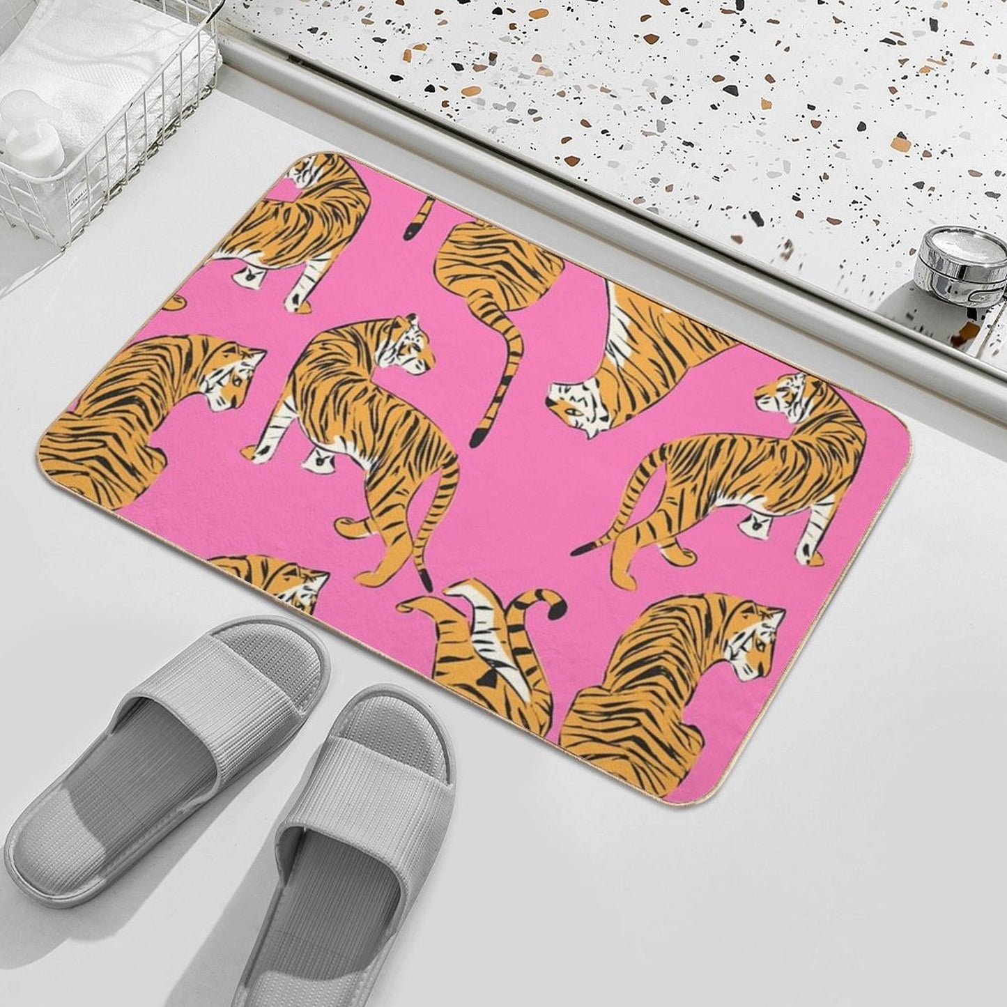 Pink Tiger Repeating Print- Preppy Modern Contemporary Bath Mat