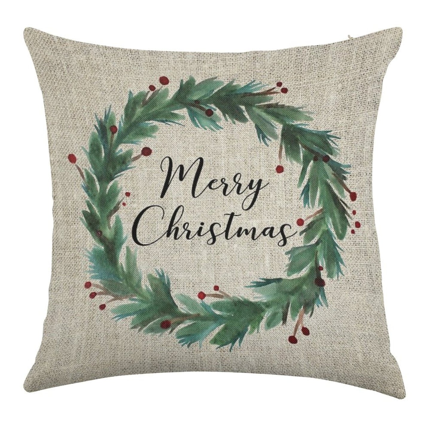 Christmas Wreath Linen Throw Pillow Cover