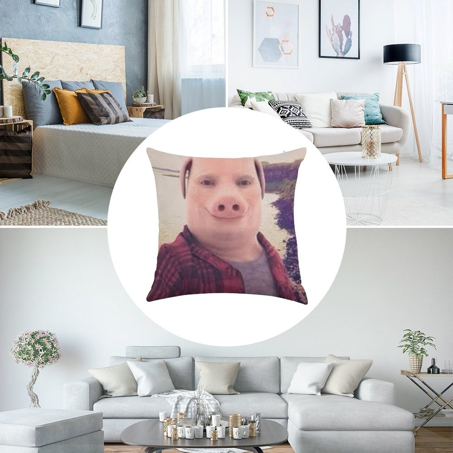 John Pork Linen Throw Pillow Cover