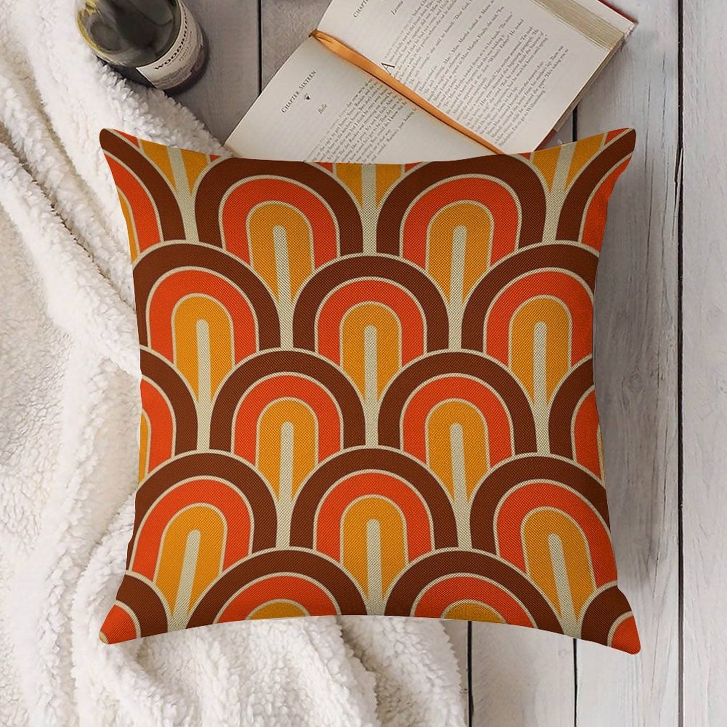 Retro Gradated Geometric Fan Pattern 821 Linen Throw Pillow Cover