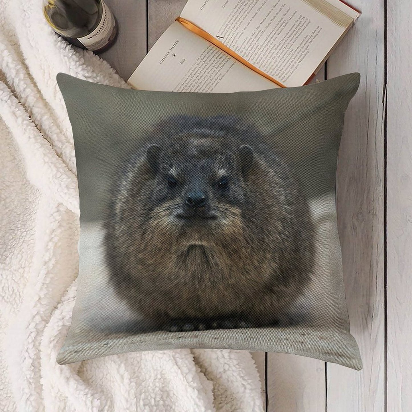 Rock Hyrax Linen Throw Pillow Cover