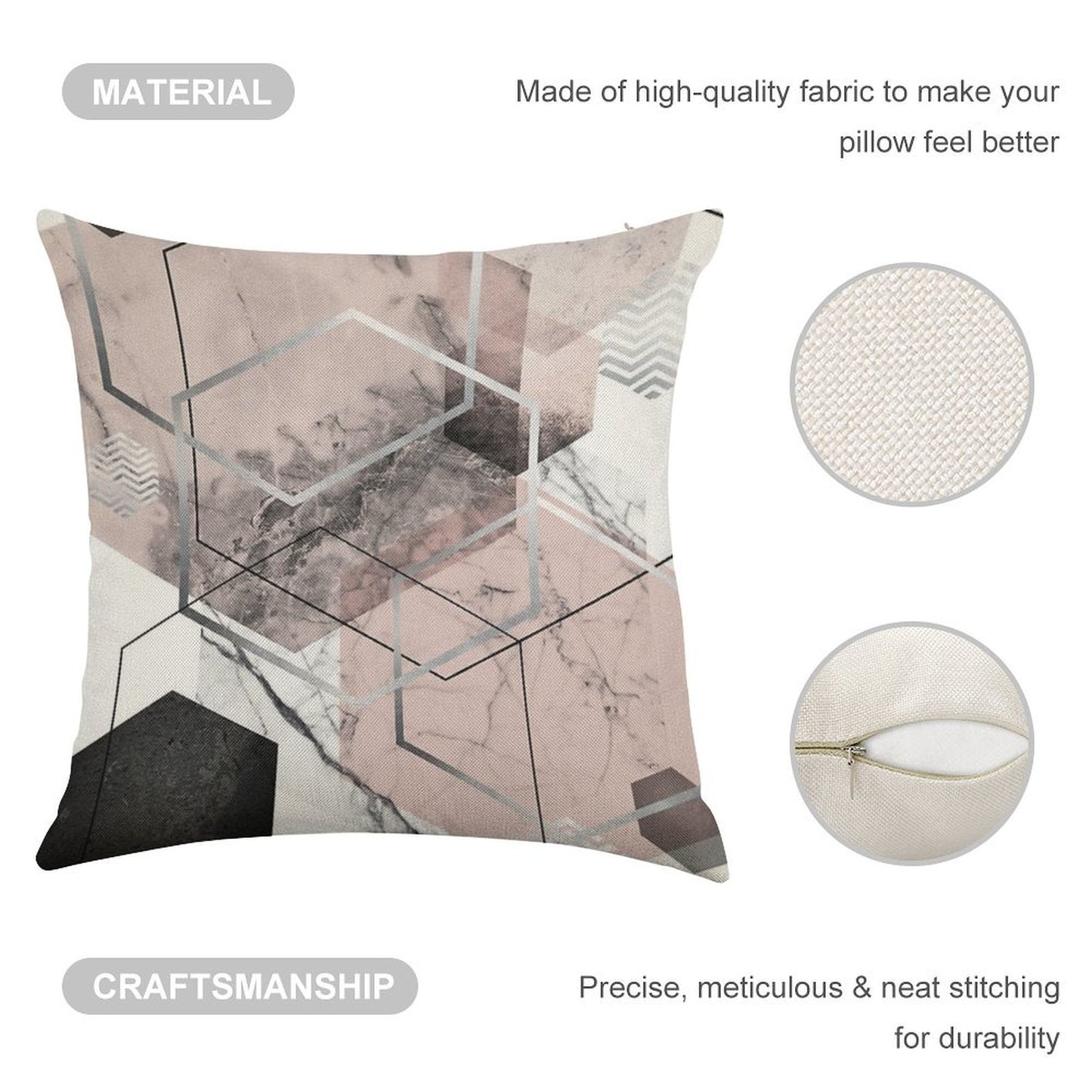 Blush And Grey Geometric Linen Throw Pillow Cover