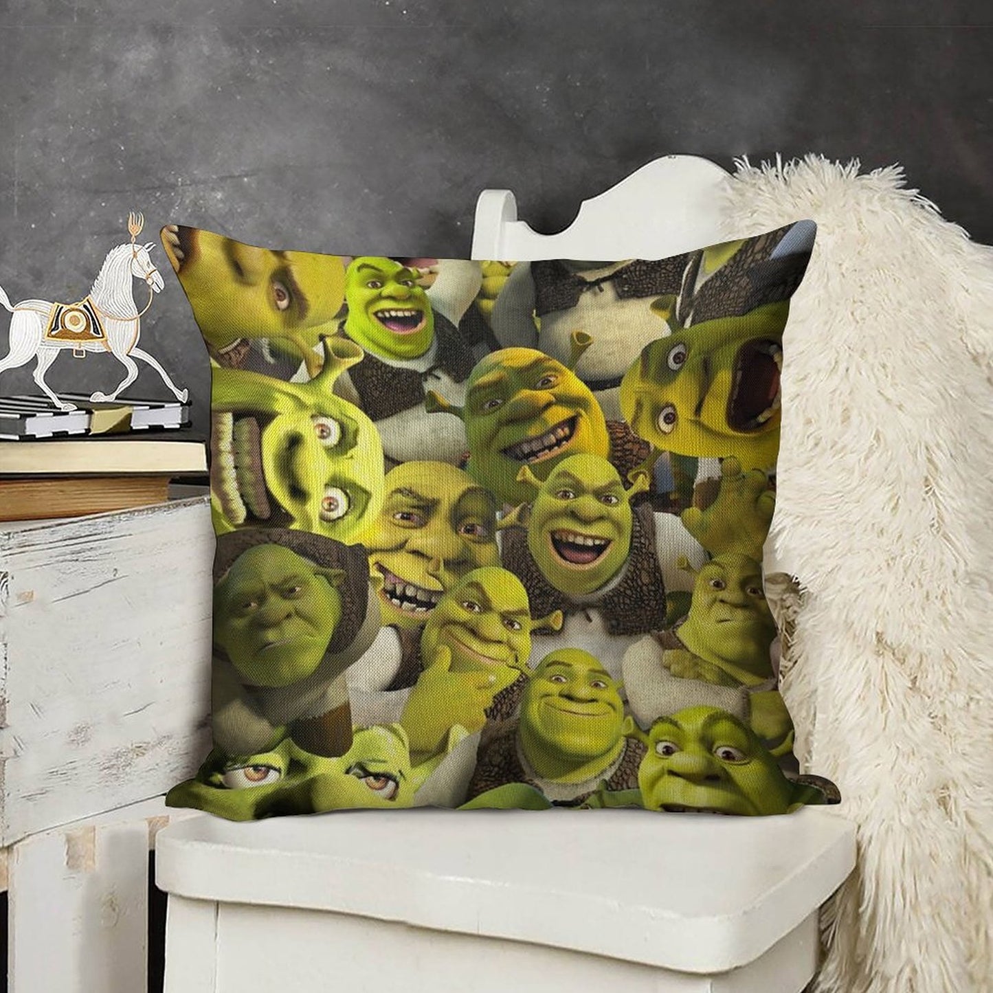 Shrek Collage Linen Throw Pillow Cover