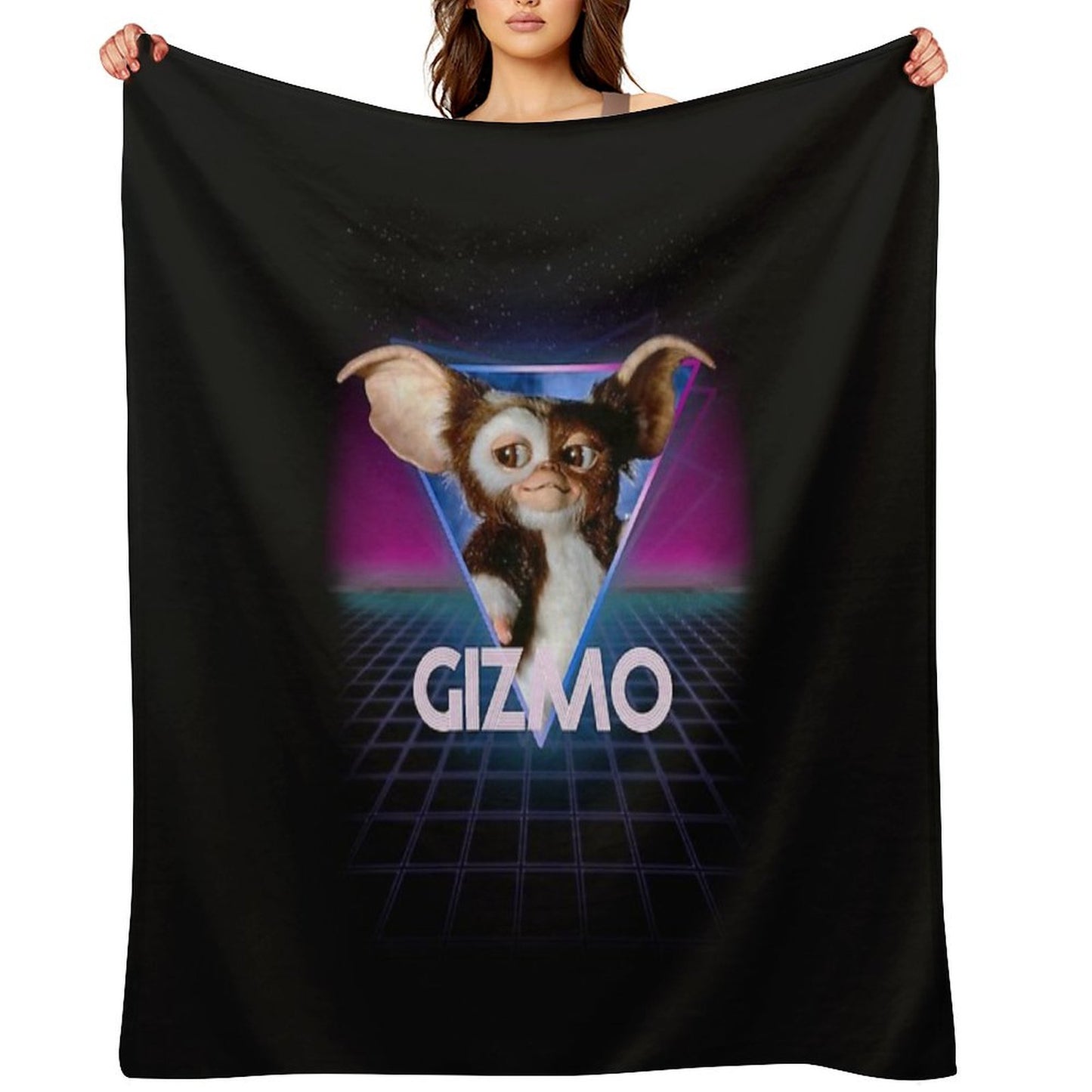 Gremlins Gizmo Retro 80s Neon Landscape Throw Blanket