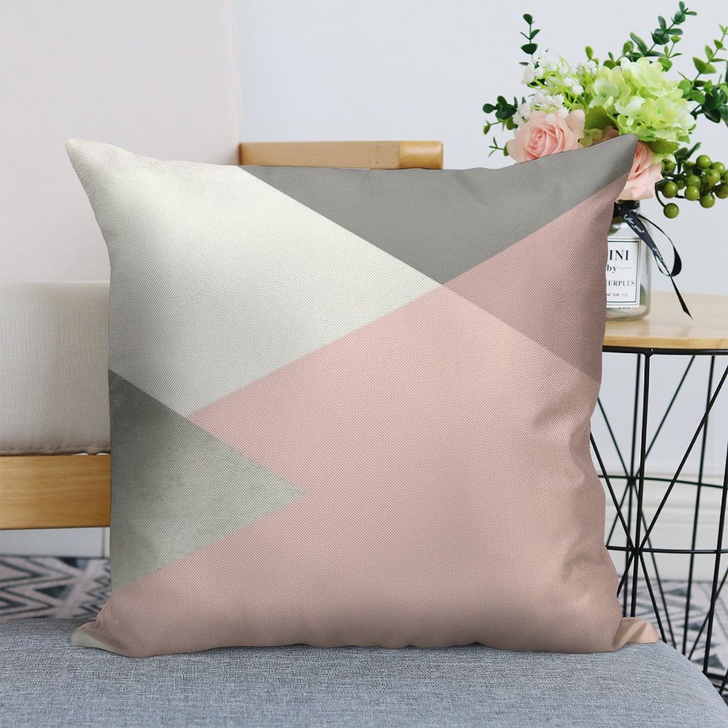 Geometrics - Grey Blush Silver Linen Throw Pillow Cover
