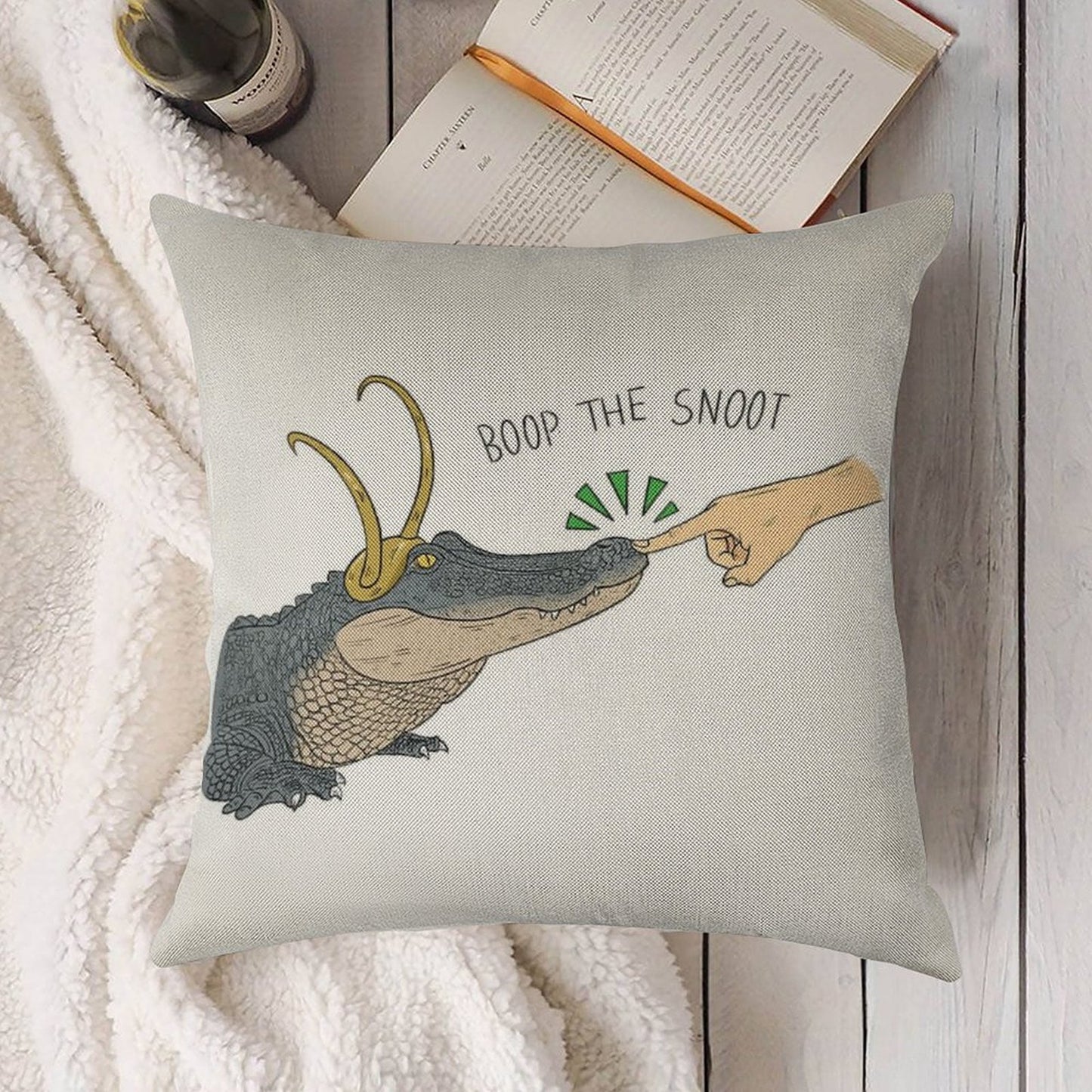 Alligator Loki Boop The Snoot Linen Throw Pillow Cover
