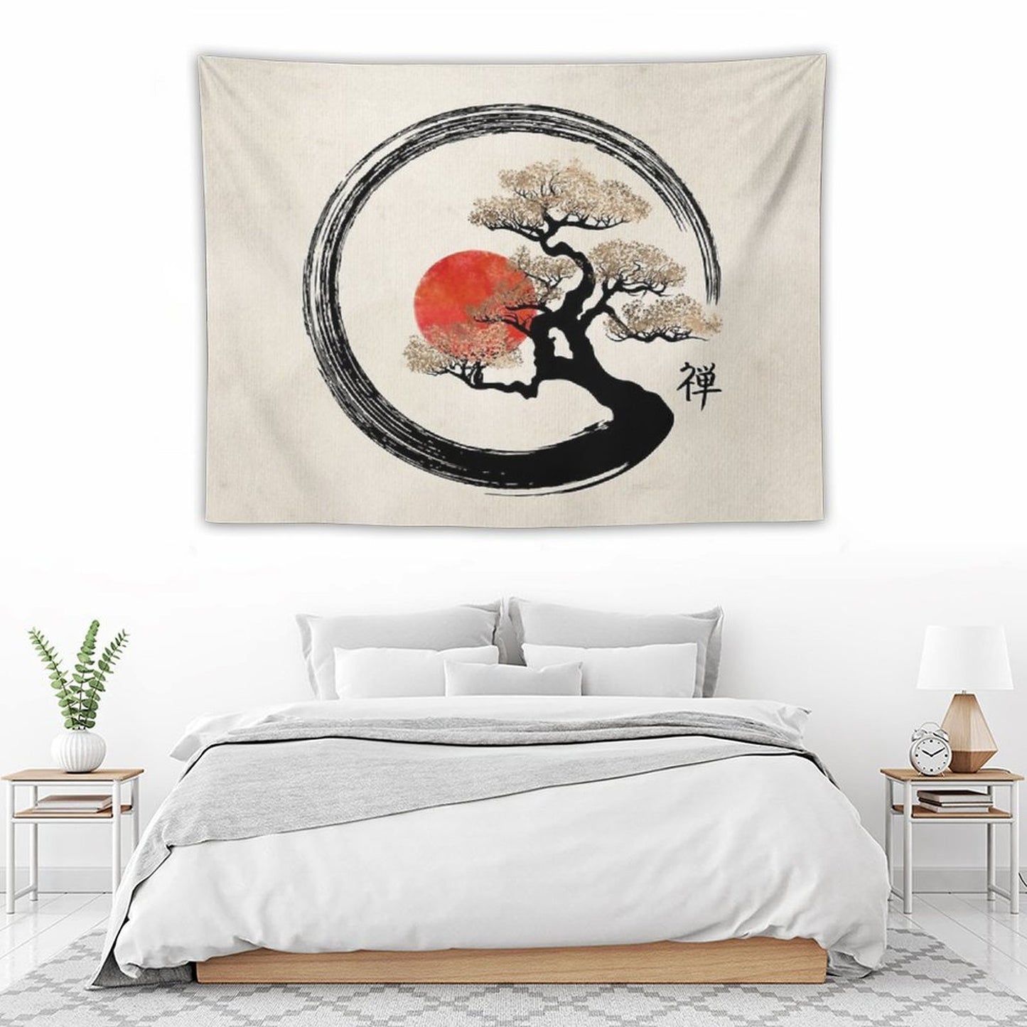 Enso Circle And Bonsai Tree on Canvas Tapestry