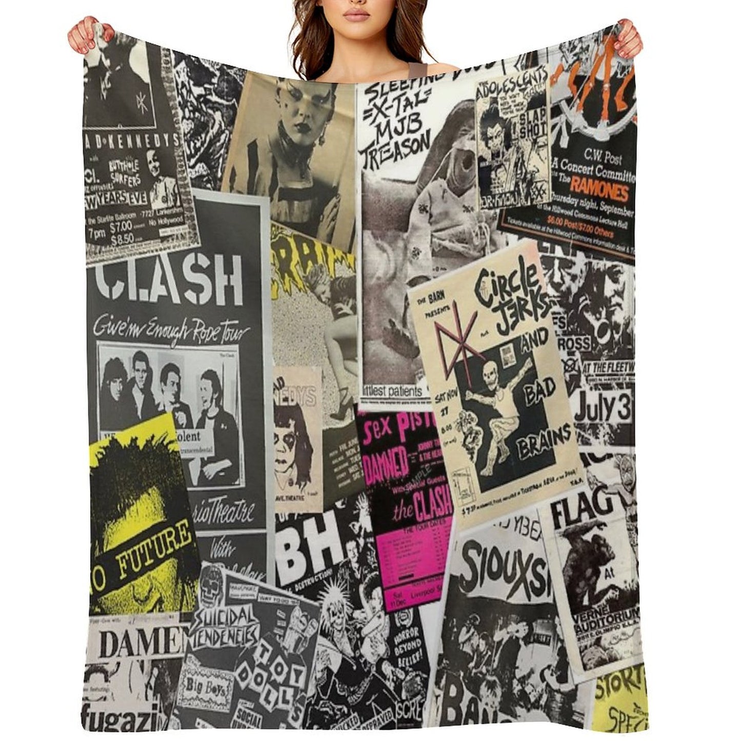 Punk Rock Music Flyers Collage Throw Blanket