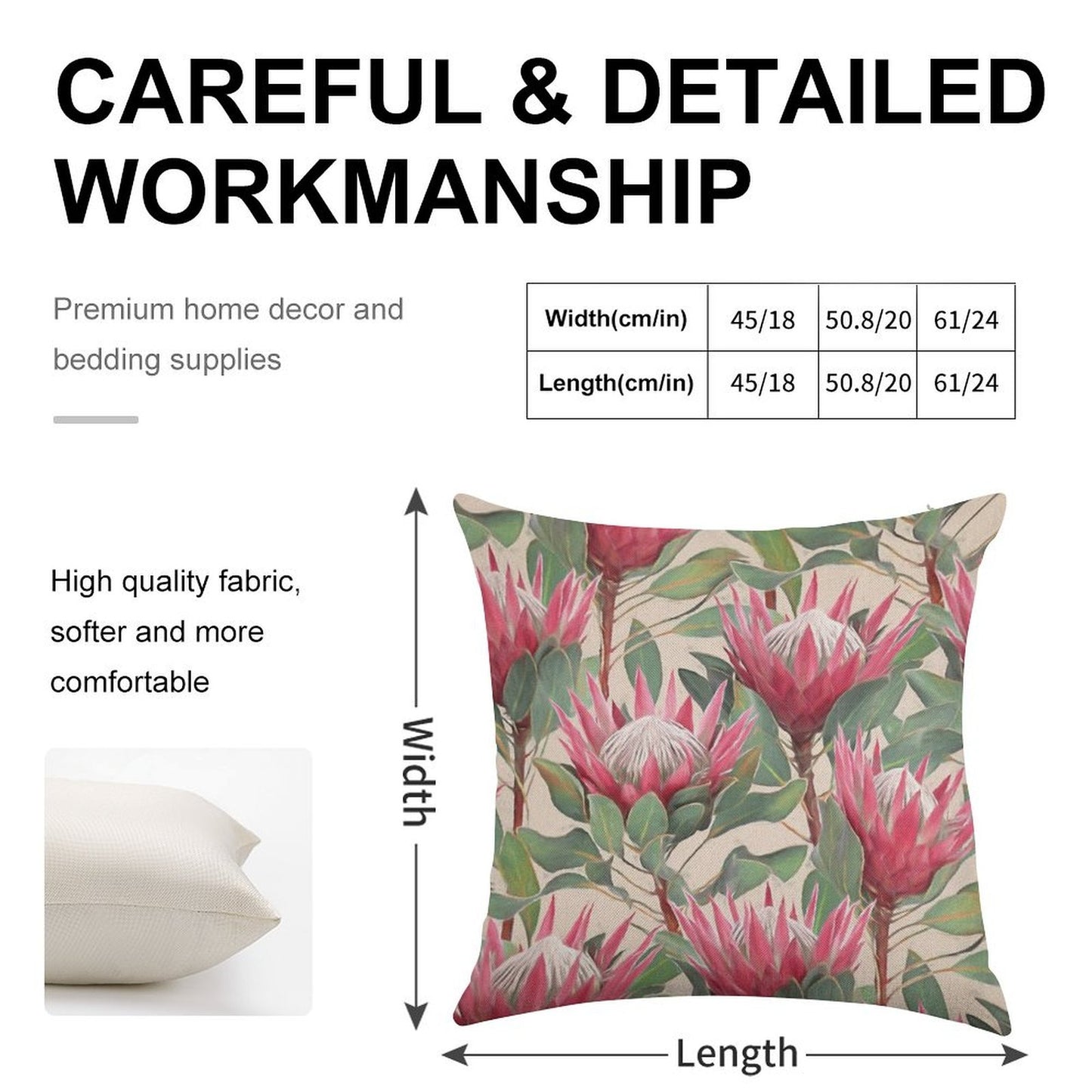 Painted King Proteas on Cream Linen Throw Pillow Cover