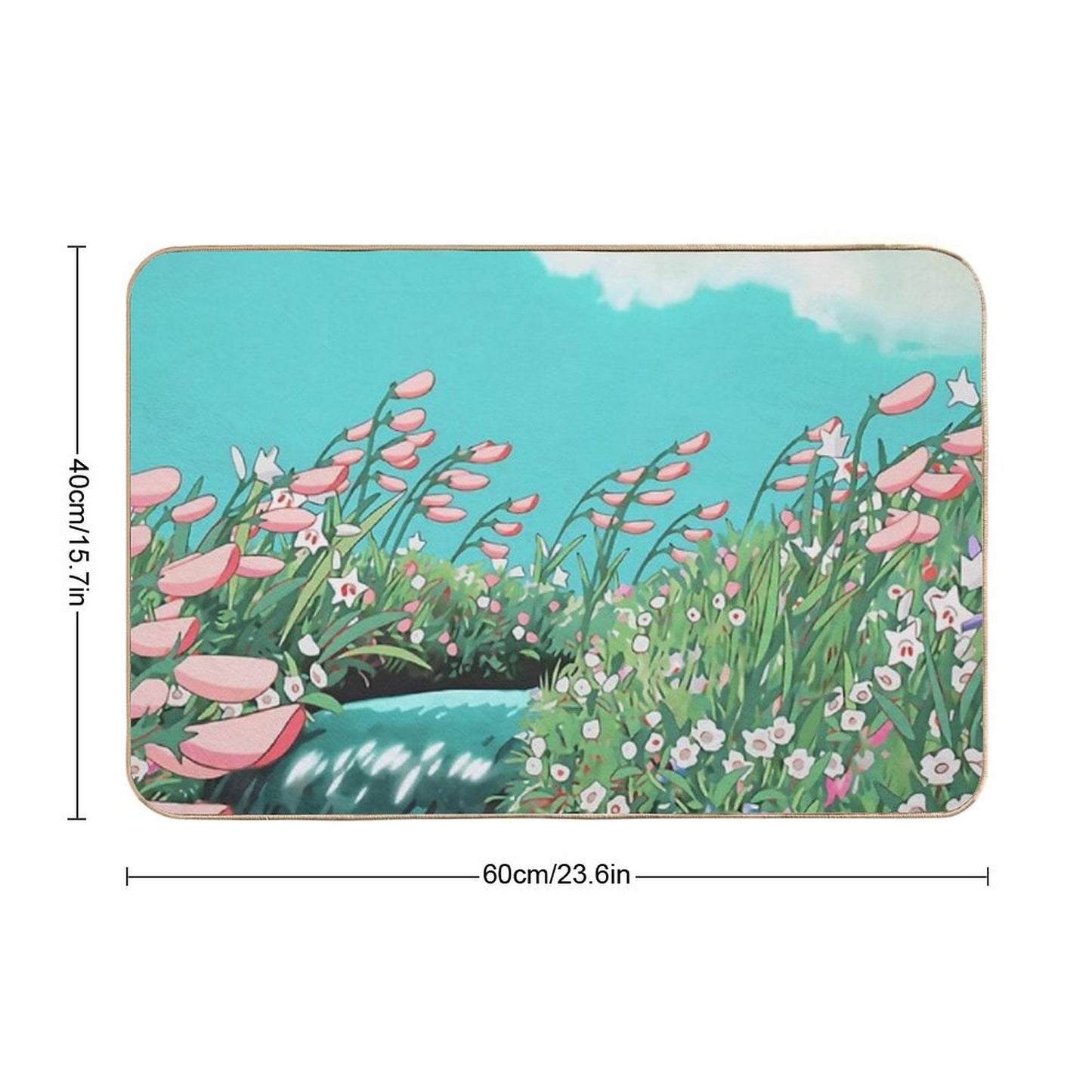 Anime Flowers in The River Scenery Bath Mat