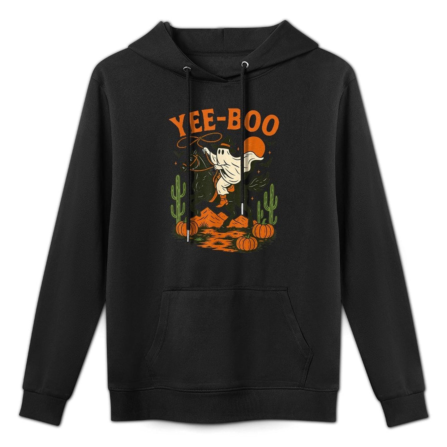 Yee Boo Ghost Riding Horse Halloween Pumpkin Moon Western Easy Care Hoodie