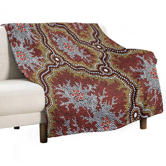 Authentic Aboriginal Art - Mountains Throw Blanket