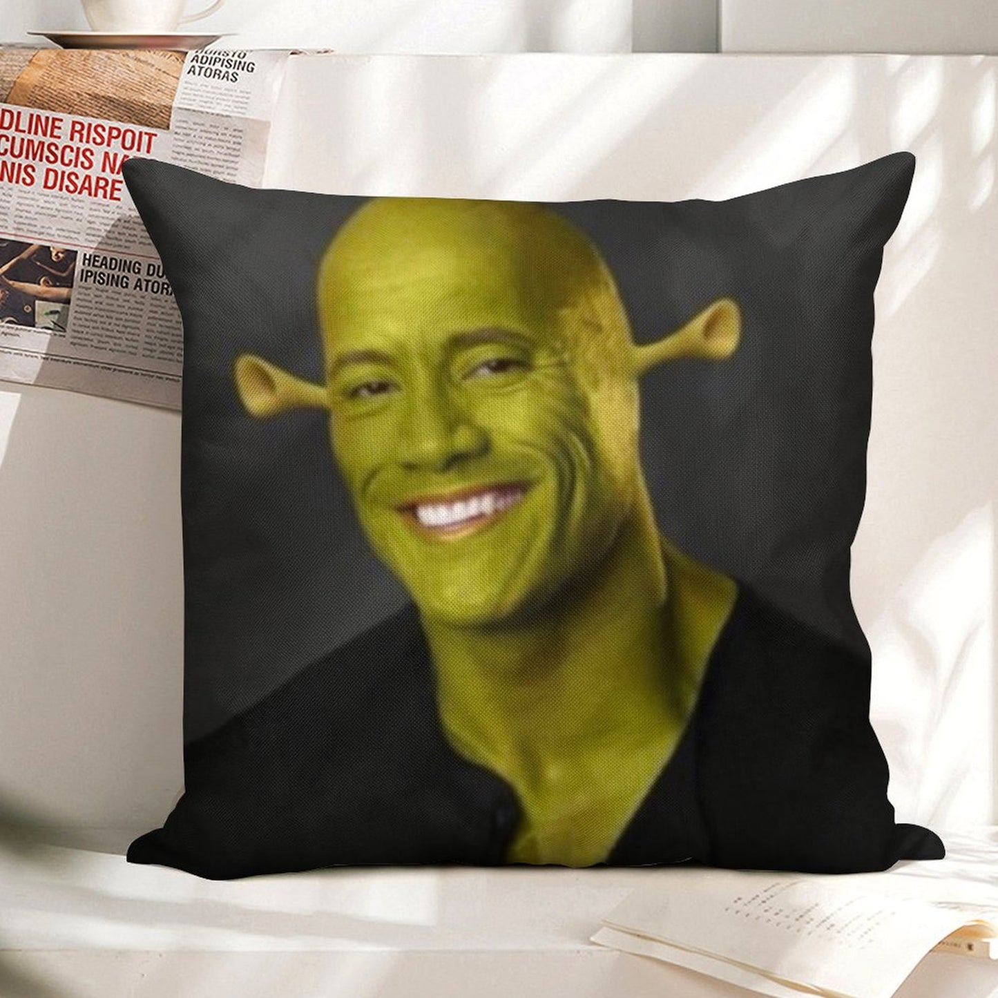 Dwayne 'The Shrok Johnson Linen Throw Pillow Cover