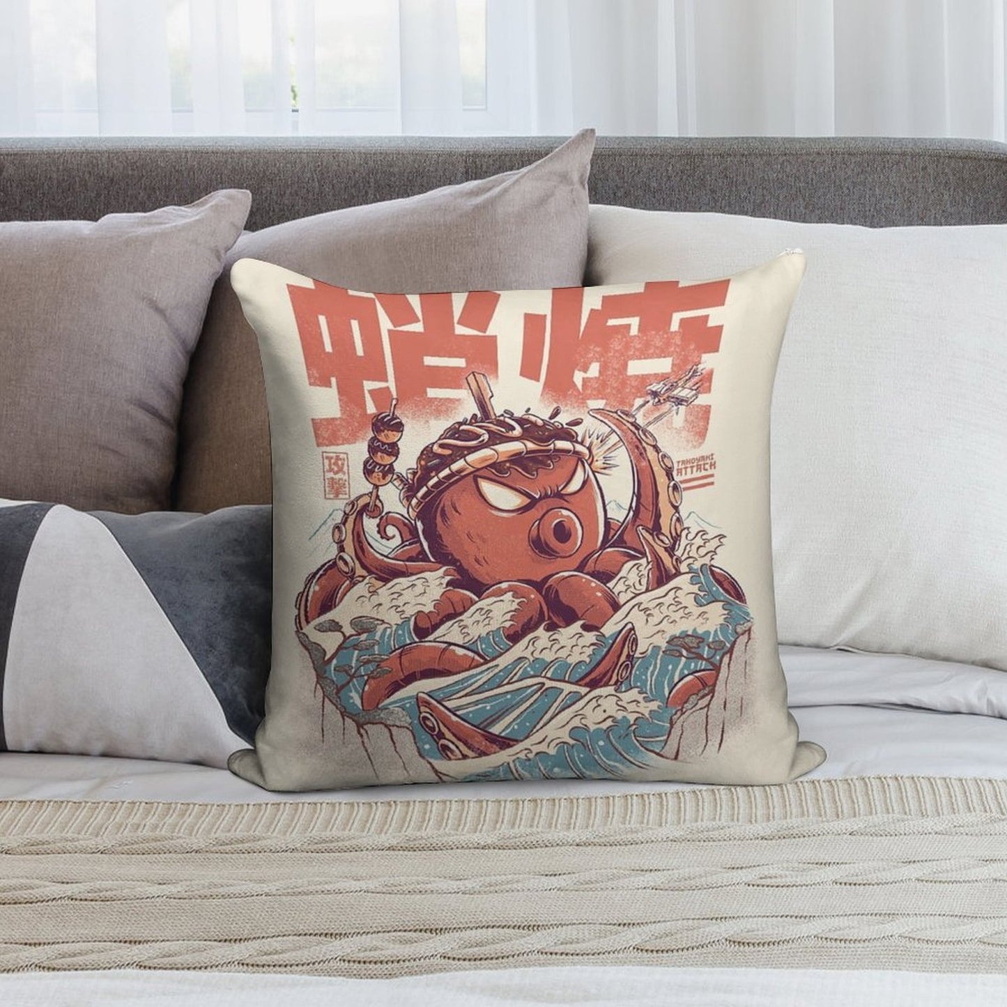 Takoyaki Attack Soft Washable Throw Pillow