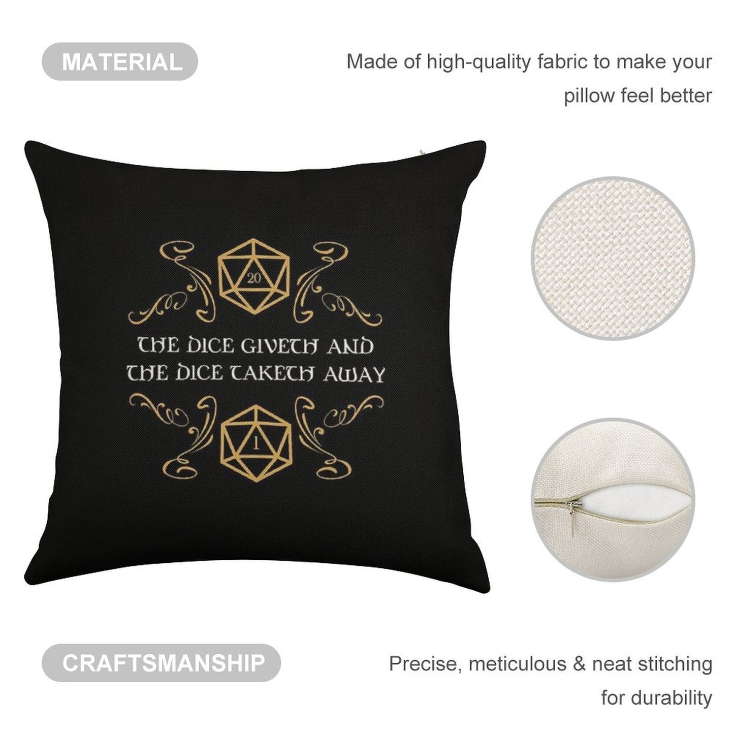 The Dice Giveth And Taketh Away Natural 20 And Critical Fail Linen Throw Pillow Cover