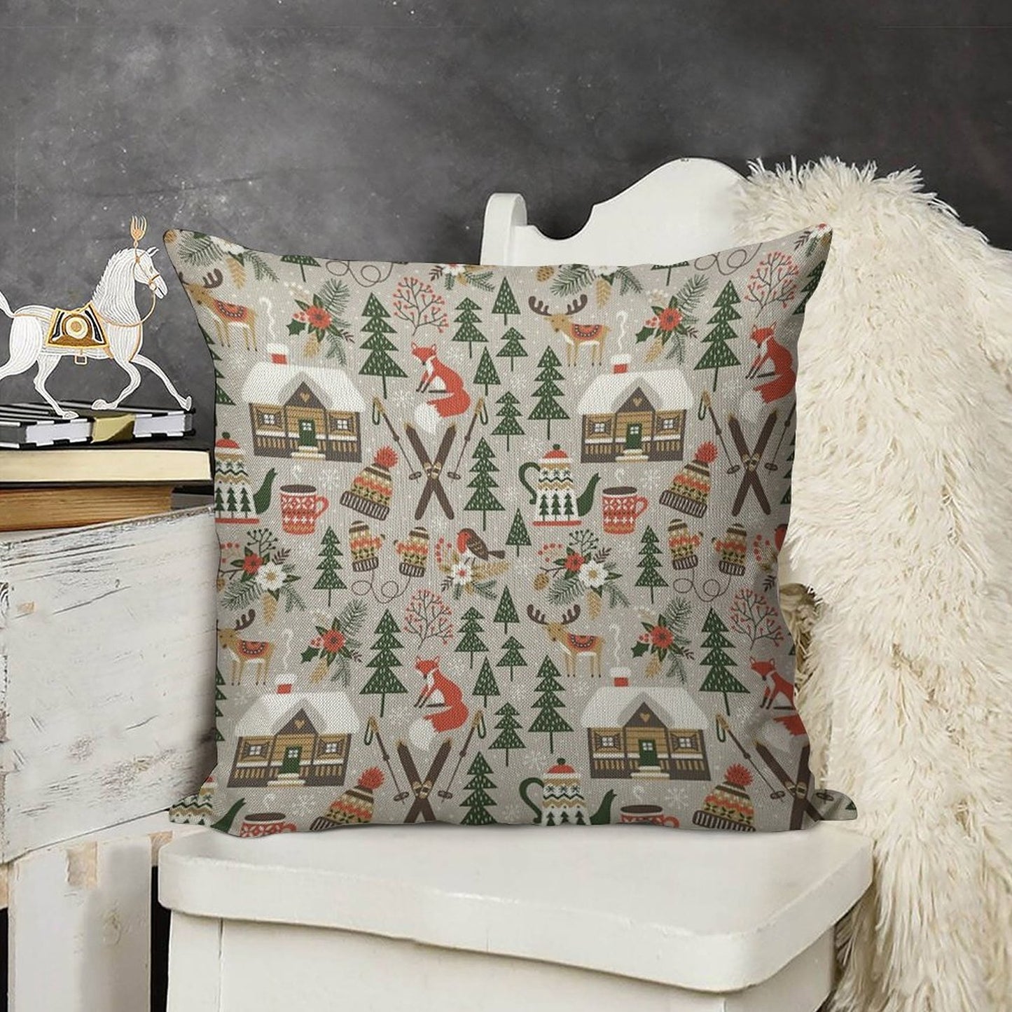 Cozy Cabin  Light Grey Linen Throw Pillow Cover