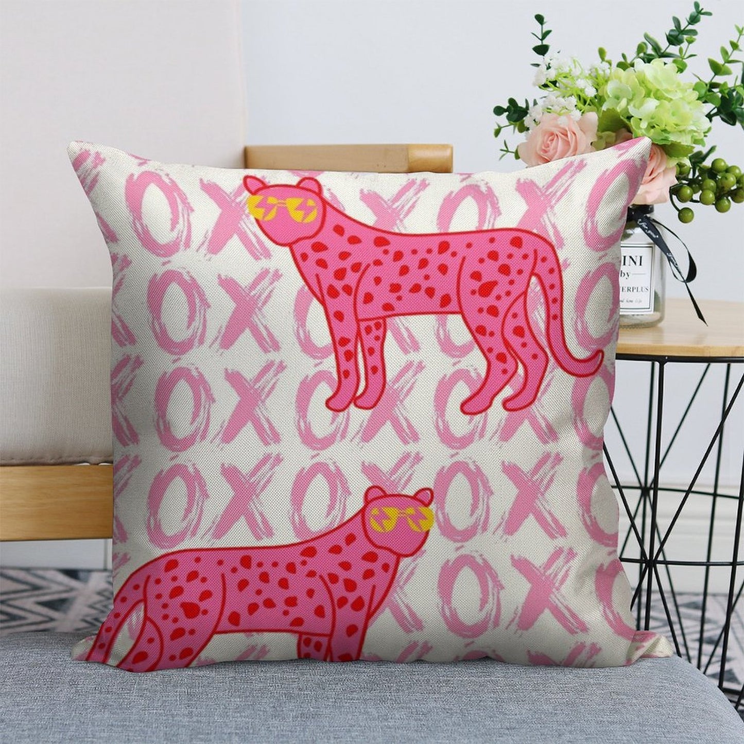 Cheetah Xoxo Linen Throw Pillow Cover