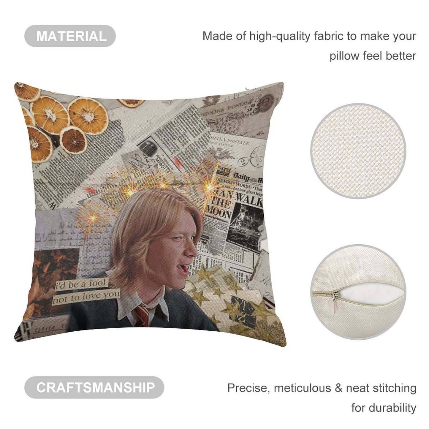 The Boy Who Was Laughing Until The Very End  Fred Weasley Linen Throw Pillow Cover