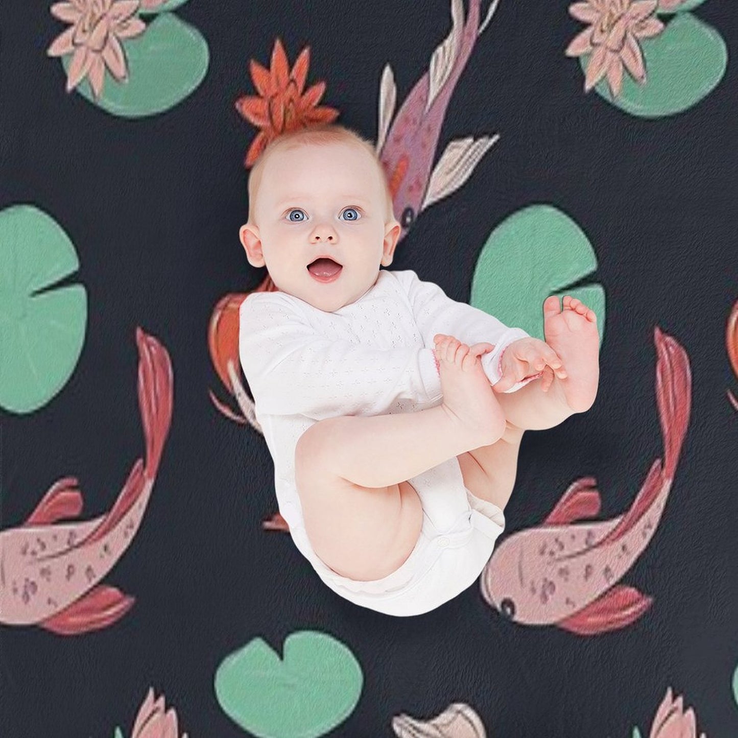 Koi Fish Oriental Design Throw Blanket