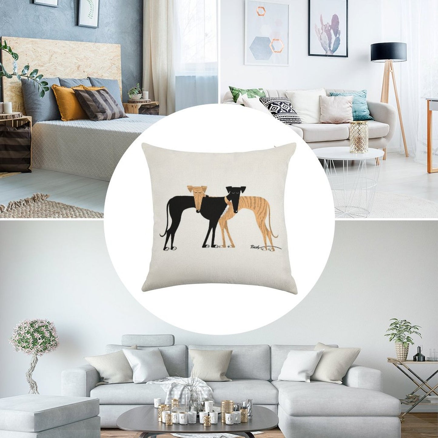 Head Rest Brindle Hound Linen Throw Pillow Cover