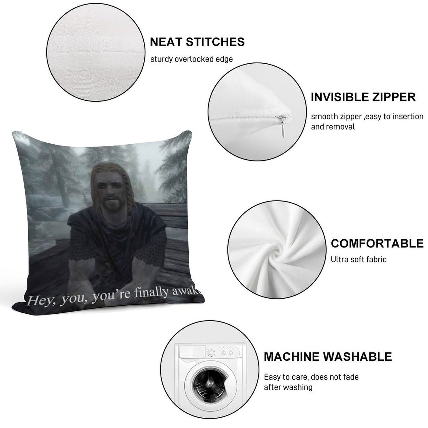 Hey You’re Finally Awake Soft Fade-Resistant Throw Pillow
