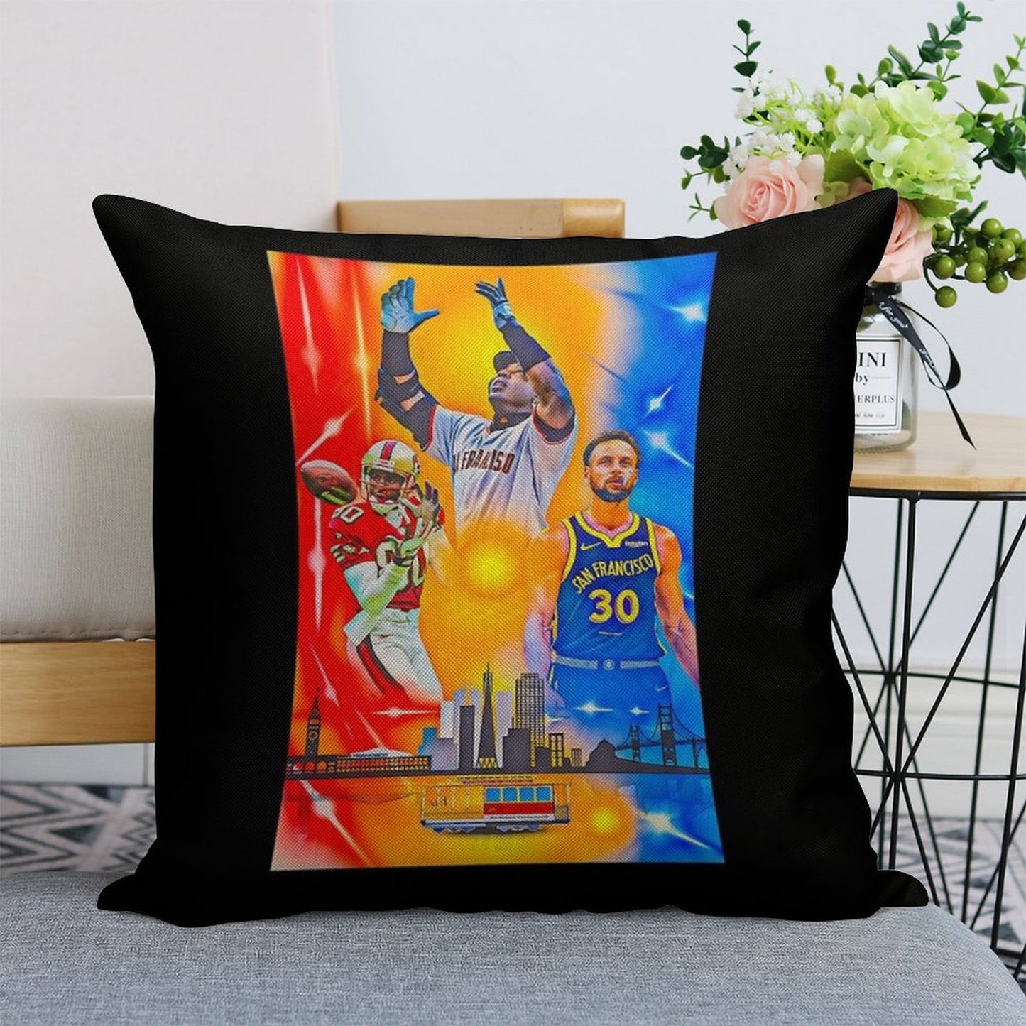 San Francisco Sports Legends Linen Throw Pillow Cover
