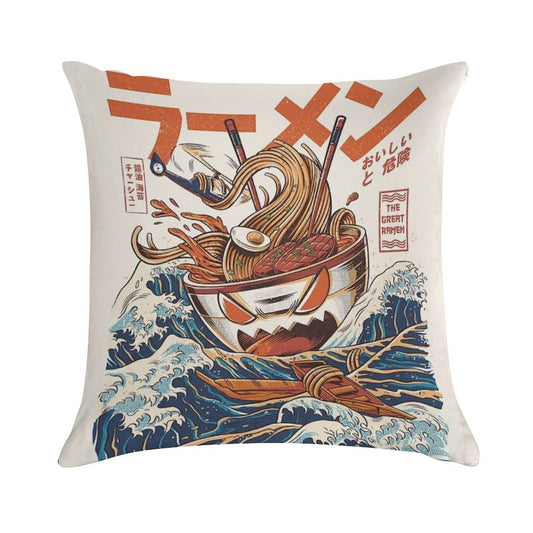 The Great Ramen Off Kanagawa Soft Shrink-Resistant Throw Pillow