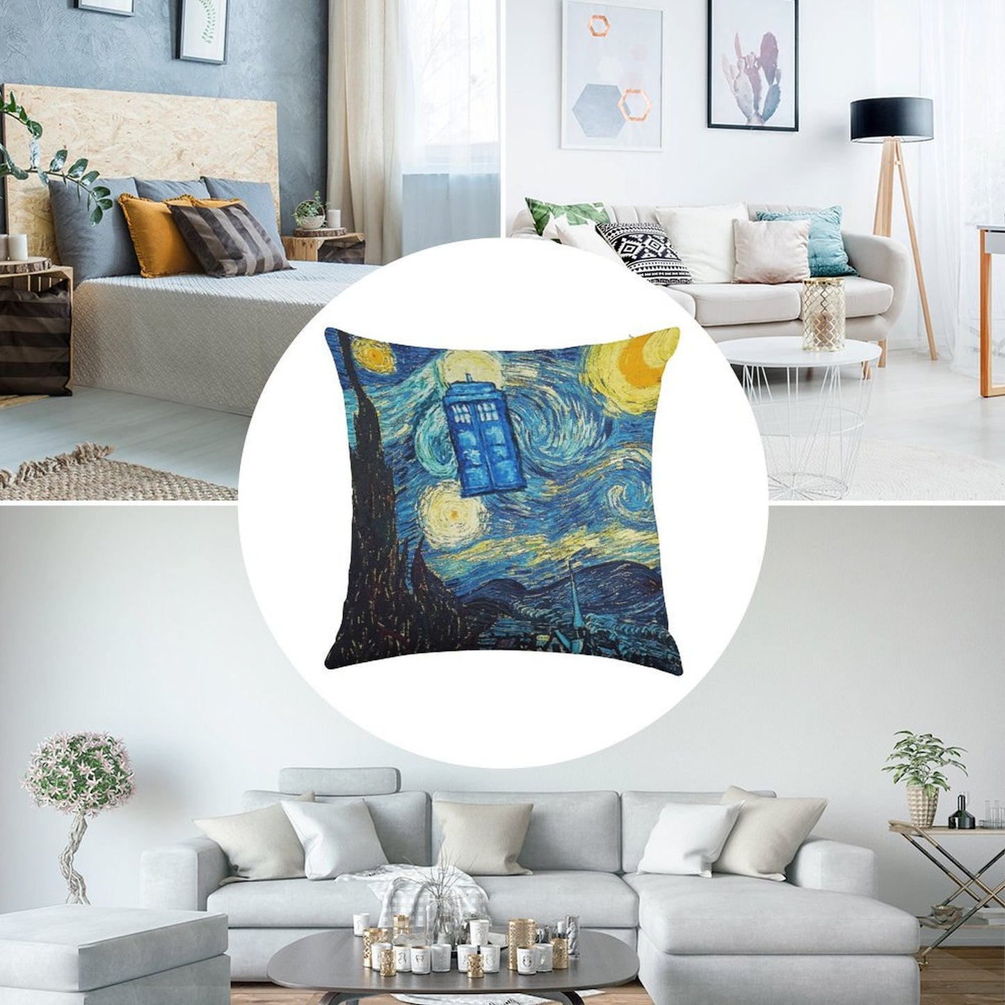 Starry Night Linen Throw Pillow Cover